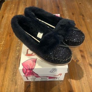 I.N.C. Yasmina Faux-Fur Cute Women’s Slippers NIB! Navy/glitter #mothersdaygift